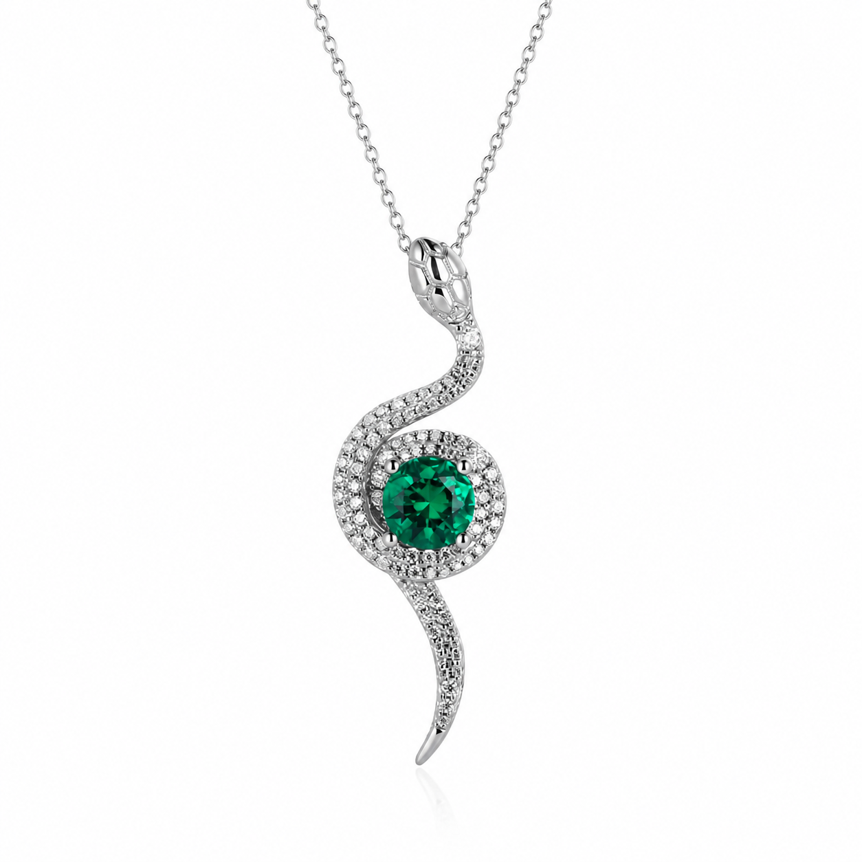 Cleo Necklace — Snake & Lab Green Stone