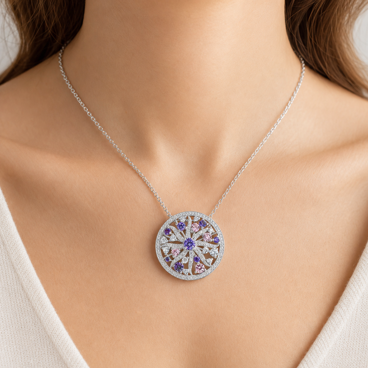 Collier Iris — Moissanite & pierres de couleur
