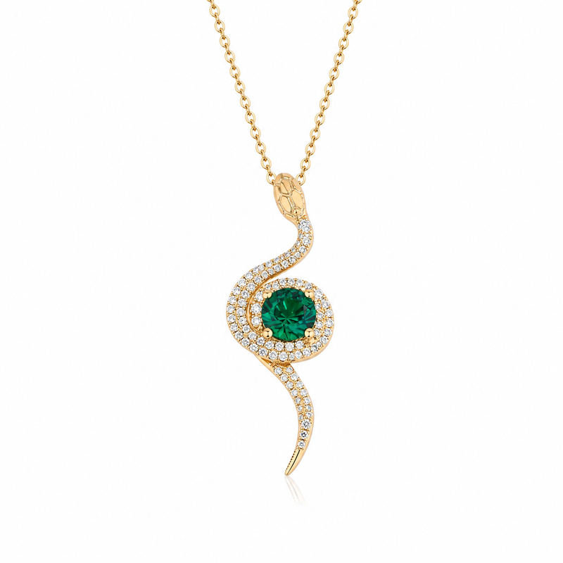 Cleo Necklace — Snake & Lab Green Stone