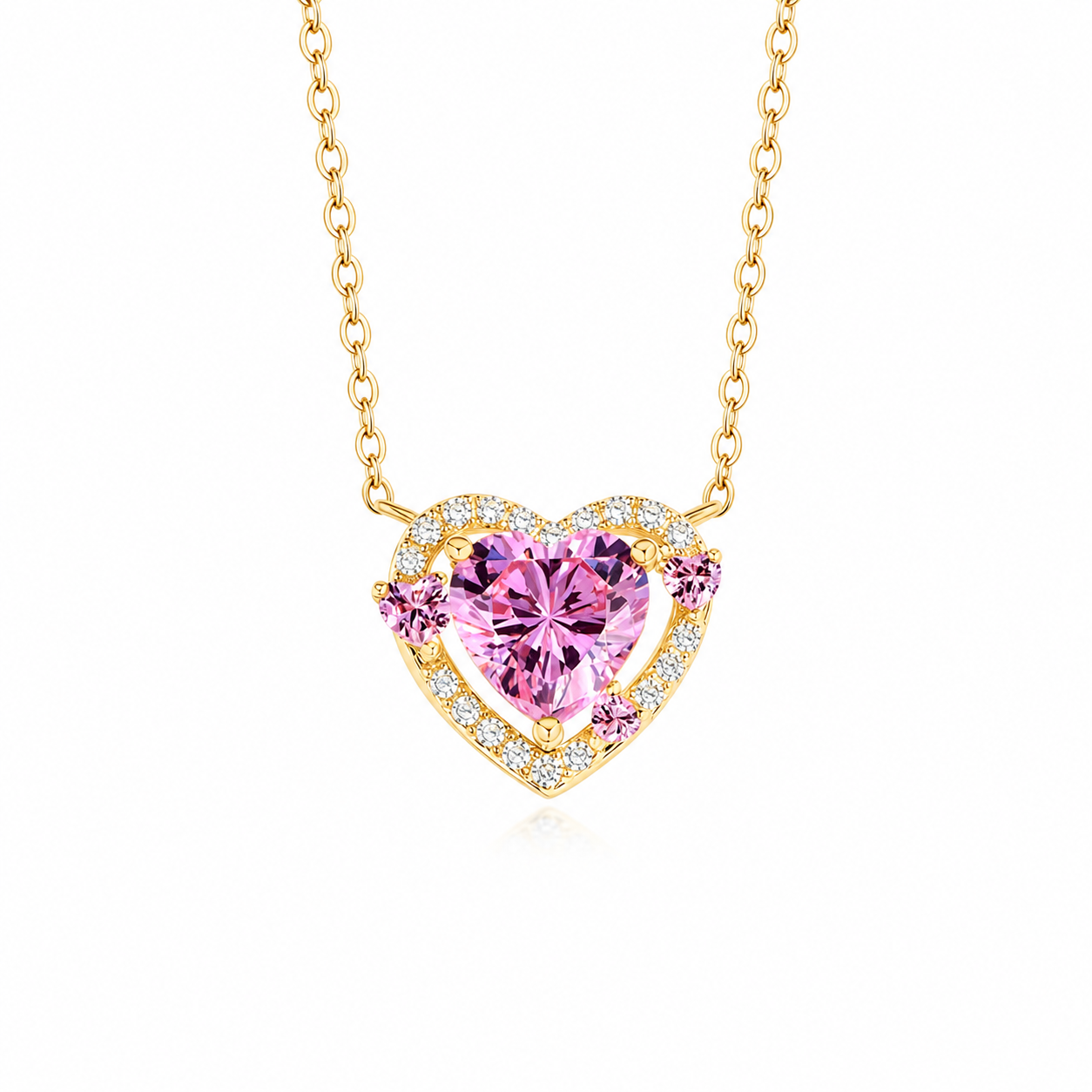Rosaline Necklace — Pink heart & moissanite halo