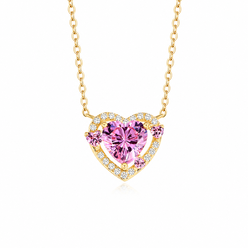 Rosaline Necklace — Pink heart & moissanite halo