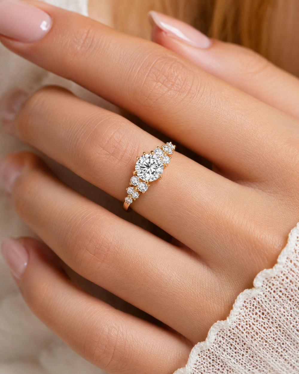 Royal Flower Ring — Round Moissanite