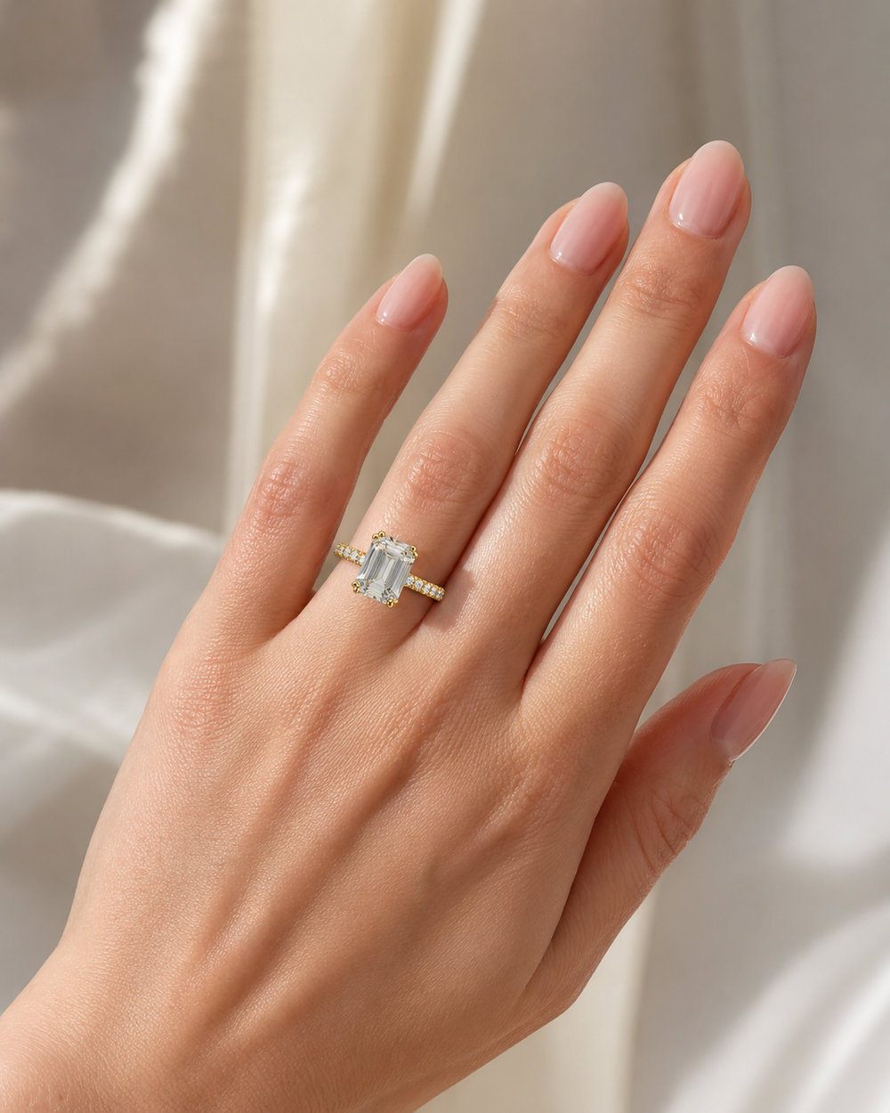 Rivoli Ring — Emerald-cut Moissanite