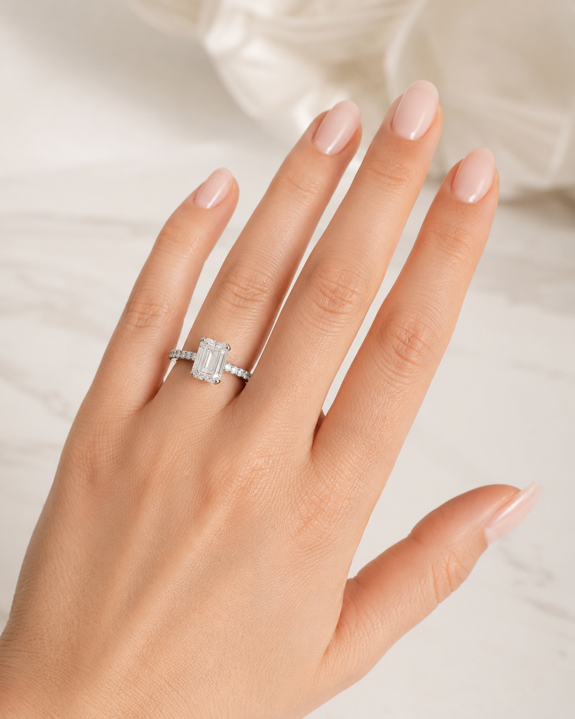 Rivoli Ring — Emerald-cut Moissanite
