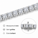 Bracelet tennis moissanite 3 mm en argent 925