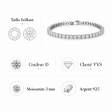 Bracelet tennis moissanite 3 mm en argent 925