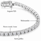 Bracelet tennis moissanite 3 mm en argent 925