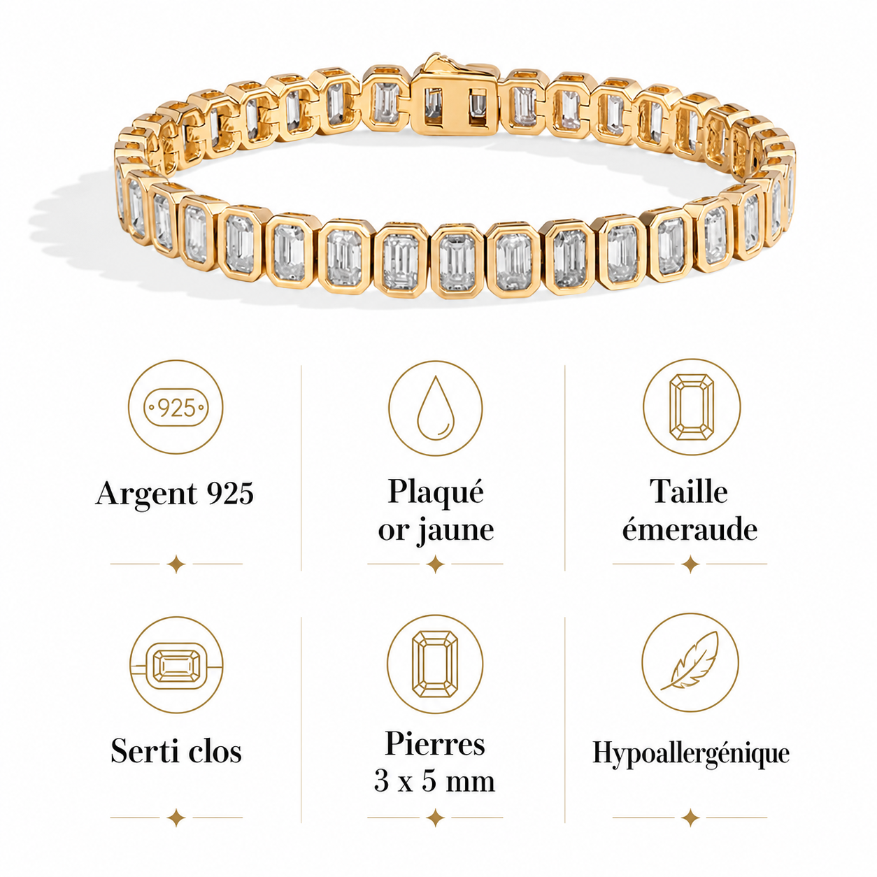 Bracelet tennis serti clos taille émeraude
