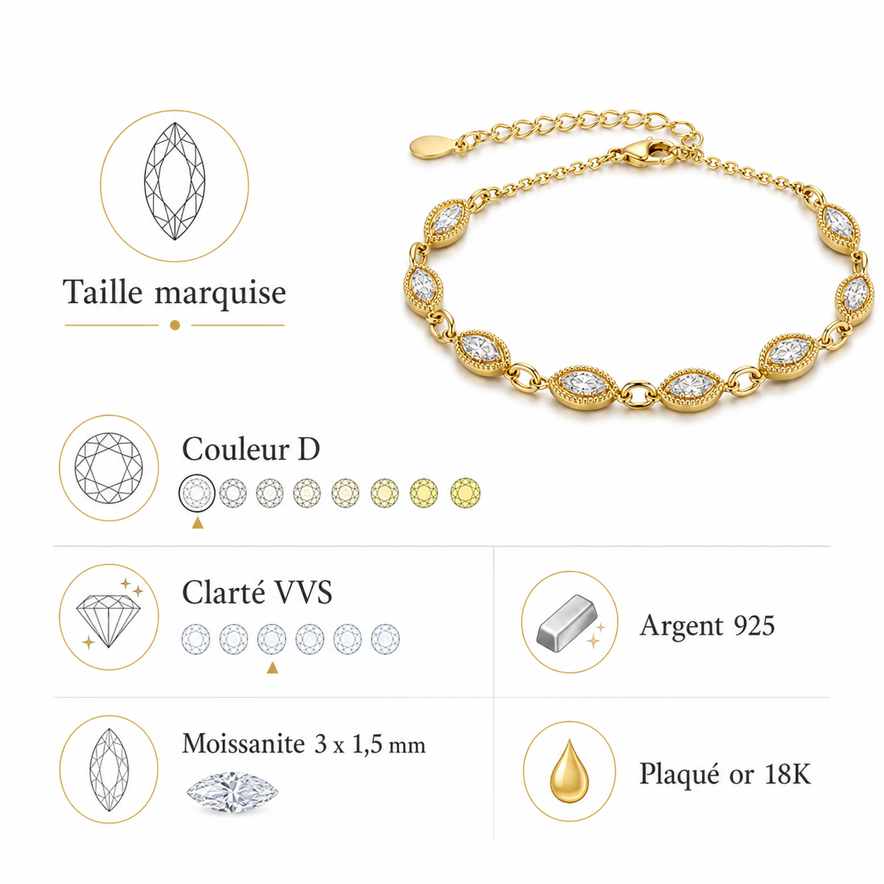 Bracelet moissanite marquise