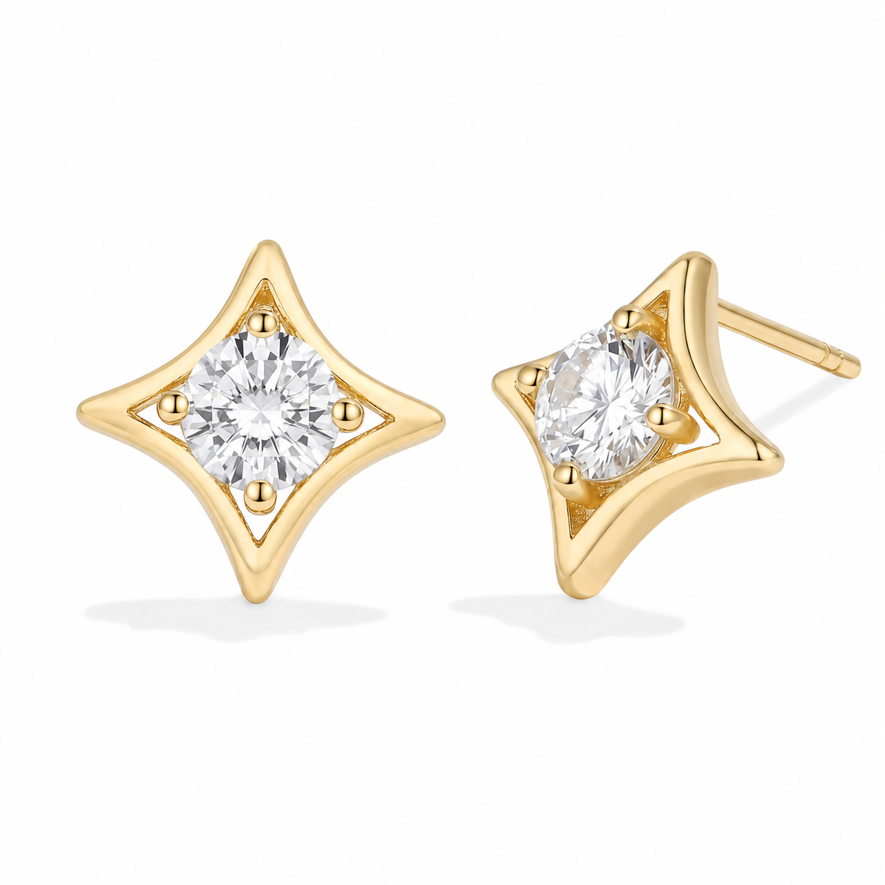 Clous d'oreilles double pierre moissanite plaqué or