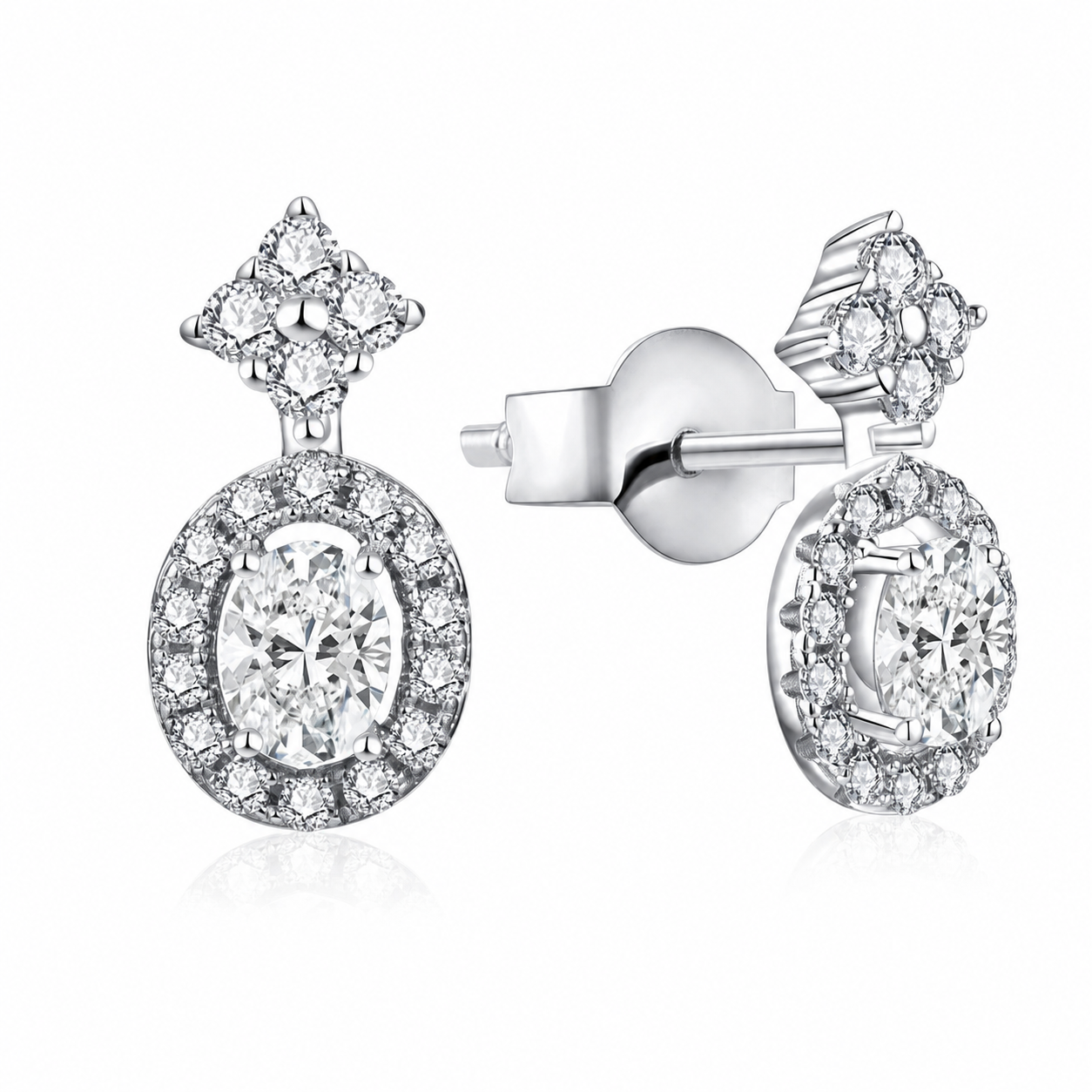 Clous d'oreilles ovales moissanite en argent 925