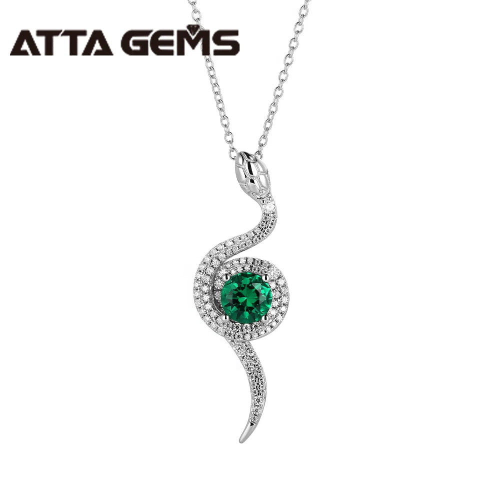 Collier Cléo — Serpent & pierre verte de laboratoire — Argent rhodié