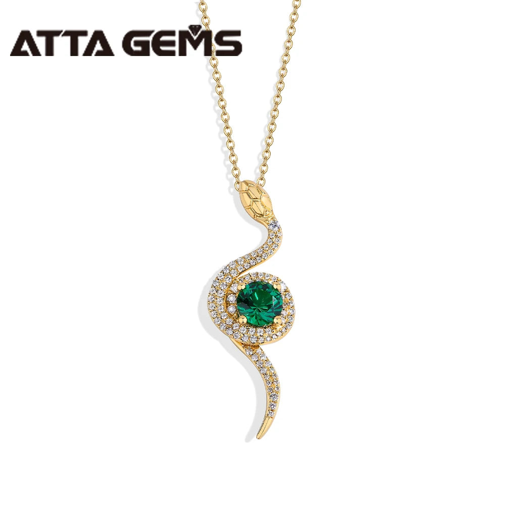 Collier Cléo — Serpent & pierre verte de laboratoire — Plaqué or jaune 18K
