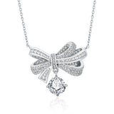 Collier Odette — Nœud & solitaire moissanite 2 carats — Argent rhodié