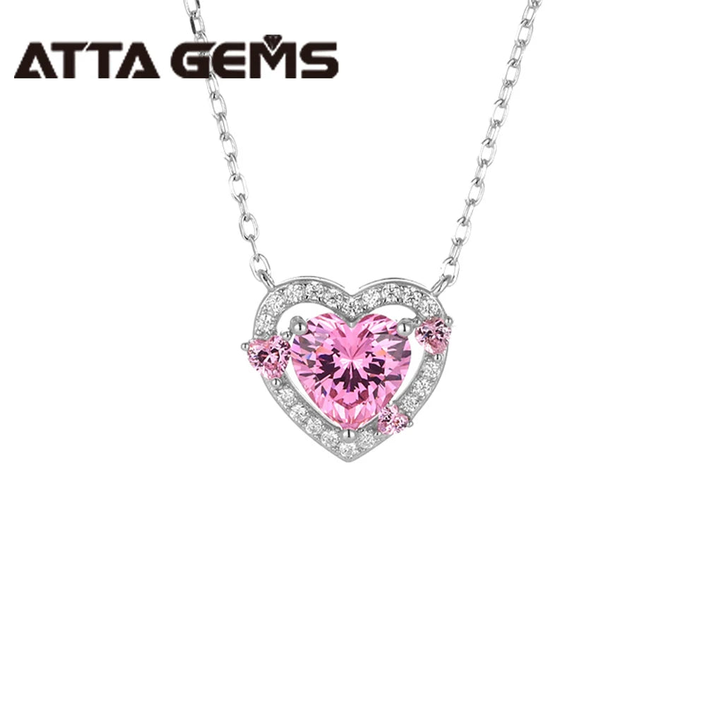 Collier Rosaline — Cœur rose & halo de moissanites — Argent rhodié