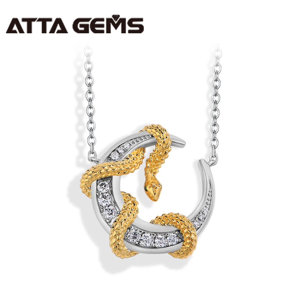 Collier Séléné — Lune & serpent — Bicolore argent & or