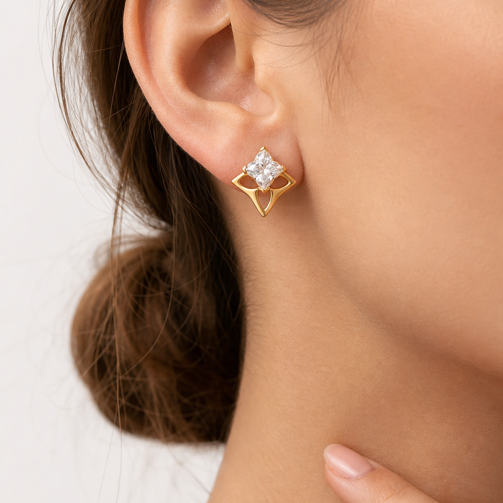 Clous d'oreilles trio moissanite plaqué or